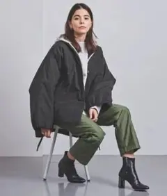 HYKE NYLON OXFORD COLLARLESS BIG JACKET