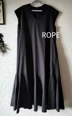 ROPEロペ☆裾切り替えフレアロングワンピースブラック黒36美品