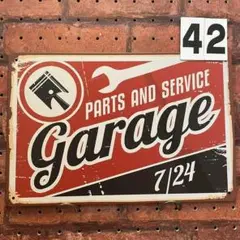 ガレージ garage 《42》レトロ ブリキ 看板 ☻