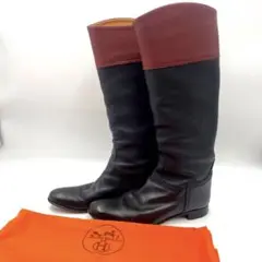 希少✨美品✨エルメス バイカラー ジョッキー ブーツ ロング オールレザー