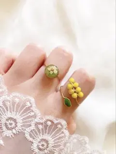 イエロー×グリーン　ワイヤーリング　2つセット