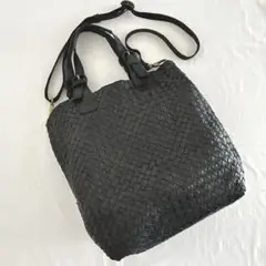 極美品 Robita ロビタ 2WAYレザーメッシュバッグ 黒 ショルダーバッグ