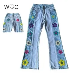 《超美品》WC ダブルシー フラワー ワッペンフレア デニム パンツ フリー