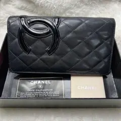 CHANEL✨ギャランティ付✨長財布 二つ折り カンボライン キルト 黒×ピンク