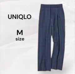 ユニクロ 美品 センタープレス ワイドパンツ グレー グラフチェック M