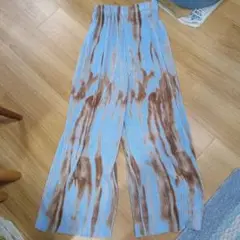 リブ素材 ワイドパンツ 青茶ストライプ
