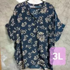 【新品】ネイビー 花柄 半袖ブラウス 3L