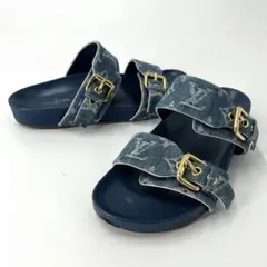 LOUIS VUITTON サンダル　デニム　モノグラム　金具　青　約24cm