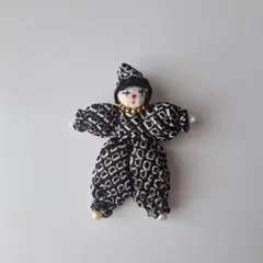 布製黒白模様人形 約8cm クリップ付き