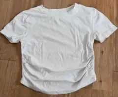 ホワイト サイドギャザー 半袖Tシャツ