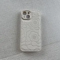 iPhone 13 花柄エンボスケース クリーム色