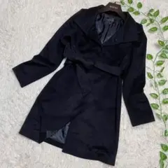 美品 インディヴィ 女優襟 カシミヤ混 ベルベットコート 40 大きいサイズ