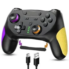Switch コントローラー 無線 マクロ機能 1000mAh パープルイエロー