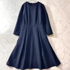 極美品 エムプルミエ フォーマル タックロングワンピース ネイビーB1305