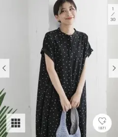 新品タグ付◉ DOORS リネンレーヨンドットフレアワンピース　BLACK