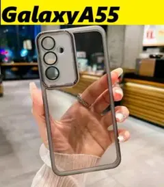 GalaxyA55 レンズ保護フィルム付　透明ケース　黒　Galaxyケース