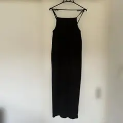 ブラックリブ編みキャミソールロングワンピース