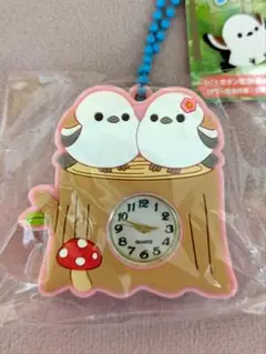 シマエナガ ラバーの時計ストラップ キーホルダー ピンク