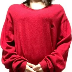 CHAPSチャップス ロゴ 刺繍 ニット セーター L レッド 赤 古着