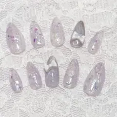 ネイルチップ♡マグネット♡キラキラ♡透け感♡リボン♡クリア♡シルバー♡夏用♡夏