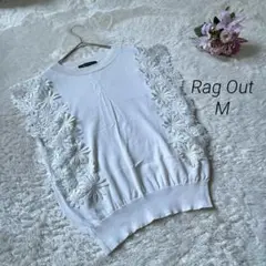 a2108【Rag Out】花柄刺繍 ニット ノースリーブ M