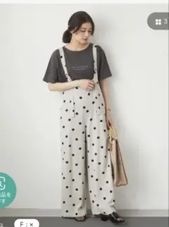 SUGAR SPOON リネンドットサロペットパンツ ベージュ ドット Ｆサイズ