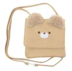 子どもにおすすめ！！ベージュ クマの顔ポシェット クリップ付き 紐付き