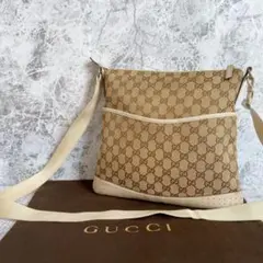 GUCCI グッチ ショルダーバッグ ホワイト GGキャンバス レザー