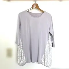 coral グレー 花柄サイドパネル 五分袖 トップス