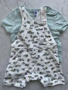 petit bateau 動物柄オーバーオールとTシャツセット