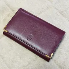 【美品】Cartier マストライン 折り財布 レザー ゴールド金具 ボルドー