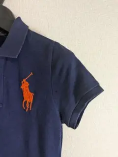 POLO RALPH LAUREN ネイビー ポロシャツ オレンジロゴ 3刺繍