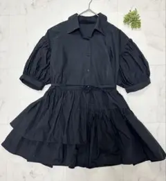 アンブルネージュ　アシメティアードショートスリーブチュニック　シャツ　黒