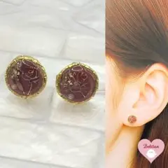 ローズデザイン、パープル、小粒ピアス№70