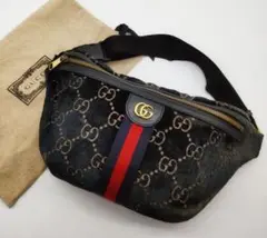 GUCCI ウエストポーチ ベルベット GGマーモント ウェビング ネイビー