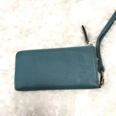 レディース 長財布 本革 ティールカラー リストストラップ付き