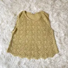 サンジョア　レース網ニット　ノースリーブ　イエロー
