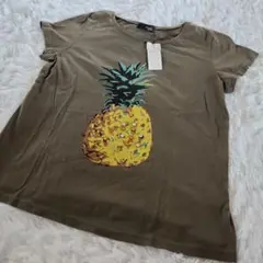 グランターブル Tシャツ ビジュー パイナップル M カーキ 綿 コットン