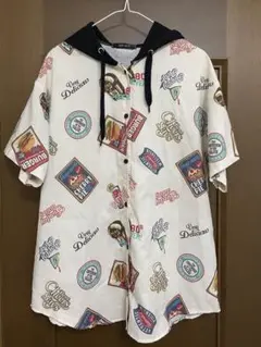 総柄フーディーシャツ　アメカジ ストリート
