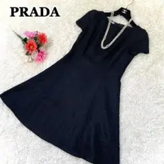 PRADA ノースリーブワンピース ツイード シルクウール 黒 大きいサイズ42