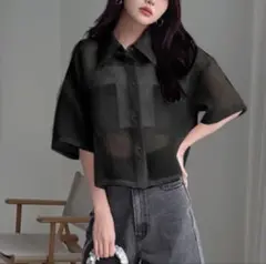 GRL オーガンジーワークポケットシャツ fo1893 ブラック フリーサイズ