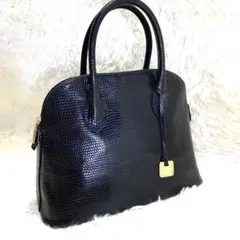 Bruno Magli リザード 型押し レザー ショルダー ハンド バッグ