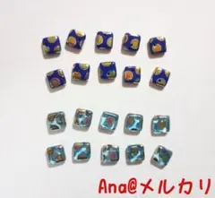 チェコビーズ スクエア ピーコック ドット 2種 セット 20個 ③