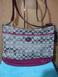 コーチ　Coach ショルダーバッグ グレー/レッド　シグネチャー
