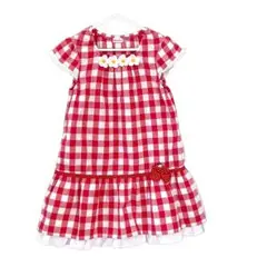 美品 ミキハウス 赤白 ギンガム リーナ 半袖ワンピース 130