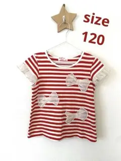 シャーリーテンプル　半袖　Tシャツ　120 白赤　ボーダー　リボン