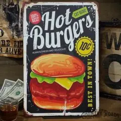 〖ブリキ看板〗ホットバーガー 10￠② / ハンバーガー / 20x30㎝