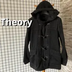 セオリー 圧縮メルトンダッフルコート ウール 牛革 黒 パーカー フード 日本製