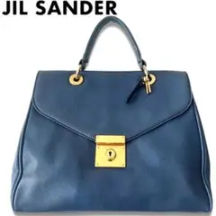 JIL SANDER ジルサンダー ハンドバッグ 金具 本革 レザー ブルー 青