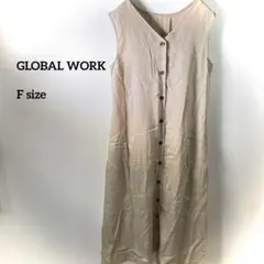GLOBAL WORKノースリーブシャツワンピース F ベージュ涼しげb216②
